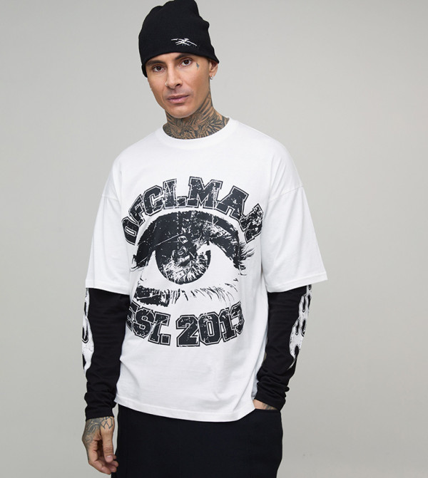 تيشيرت أوفرسايز بطبعة للمقاسات الطويلة 