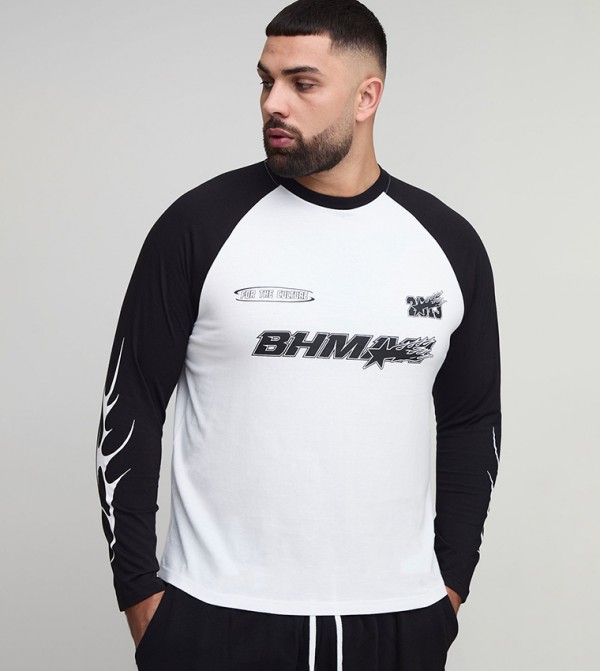 Plus & Tall Regular Fit Moto Graphic Long Sleeves Raglan T-Shirt