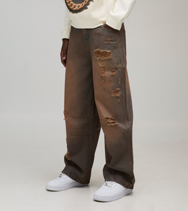 Ripped Distressed Knee Barrel Fit Jeans