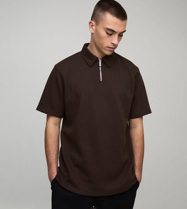 Heavyweight Textured Herringbone Polo T-Shirt