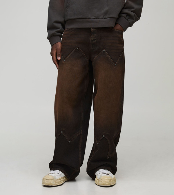 Washed Western Panel Baggy Fit Jeans