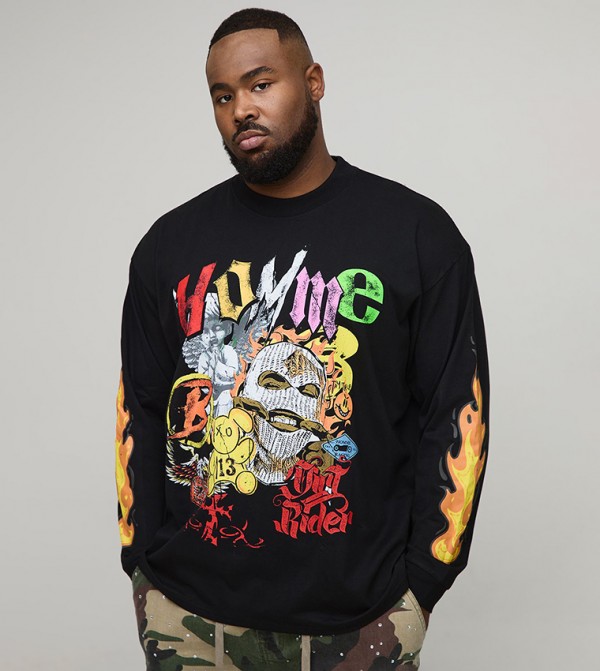Plus & Tall Oversized Crew Neck Doodle Print T-Shirt