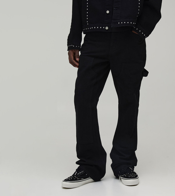 Stacked Herringbone Slim Fit Flared Twill Trousers