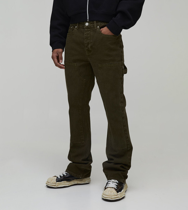 Slim Fit Flare Stacked Herringbone Twill Trousers