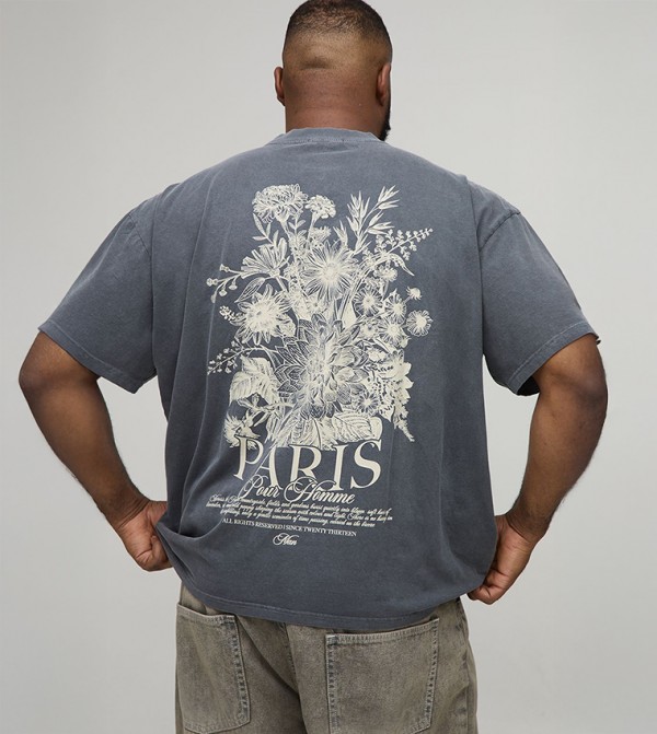 Washed Paris Floral Print Oversized T-Shirt