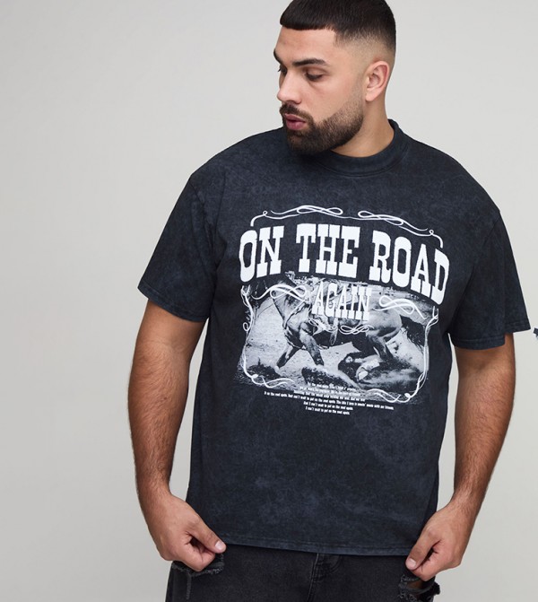 Willie Nelson License Print Washed Oversized T-Shirt