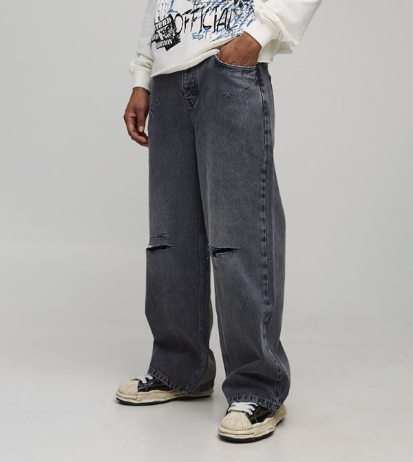 Oil Washed Baggy Fit Jeans