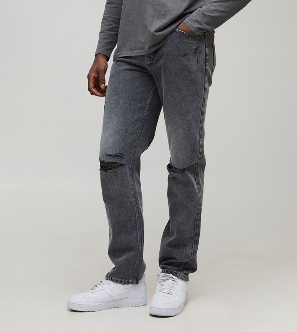 Straight Fit Oil Washed Jeans