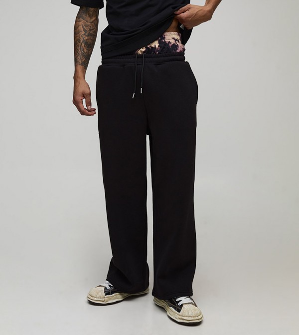 Wide Leg Tie-Dye Printed Double Waistband Joggers