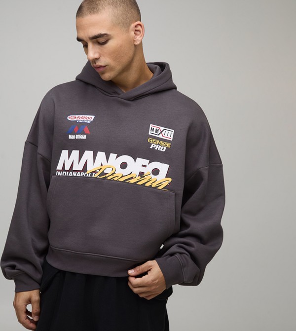 Moto Print Oversized Hoodie