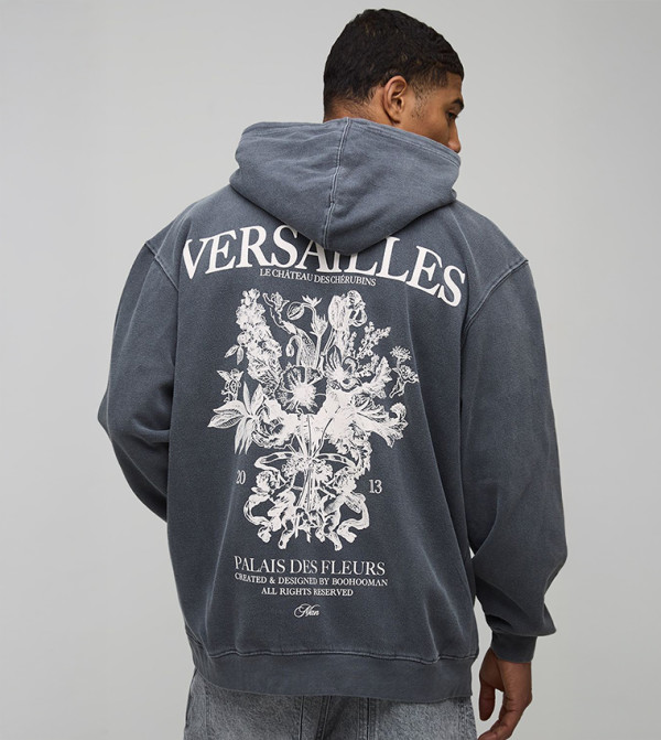 هودي مغسول اوفرسايز بطبعة 