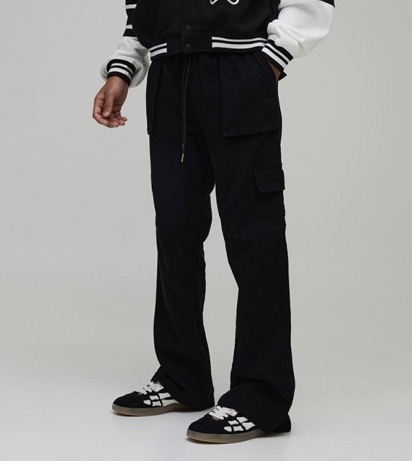 بنطلون كارغو واسع بخصر مرن بسحاب