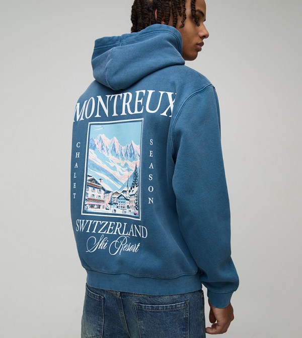 Montreux Switzerland Mountain Alps Print Washed Hoodie