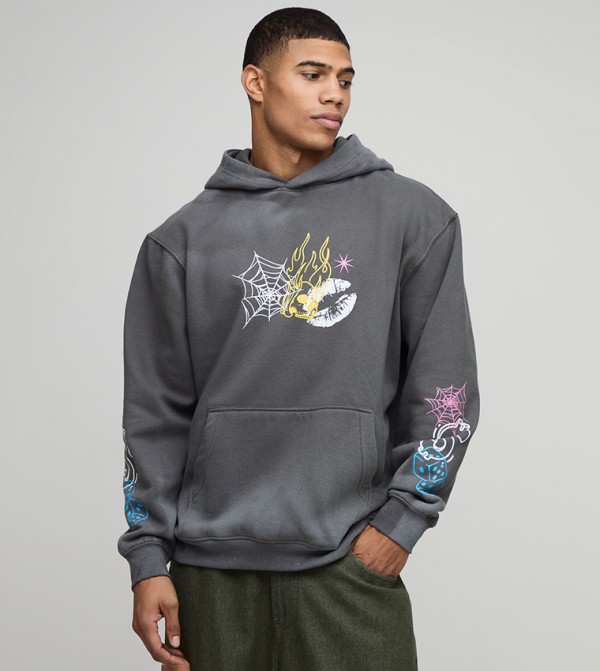 Washed Oversized Doodle Printed Hoodie