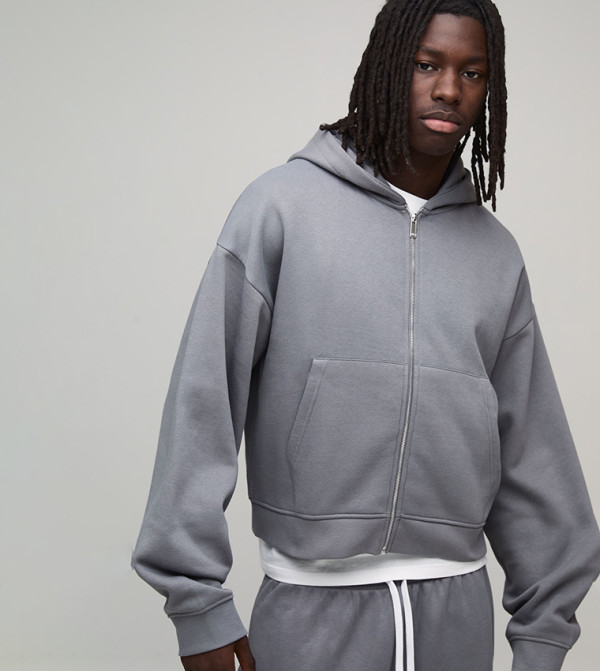 Shrunken Boxy Fit Zip-Through Hooded Jacket