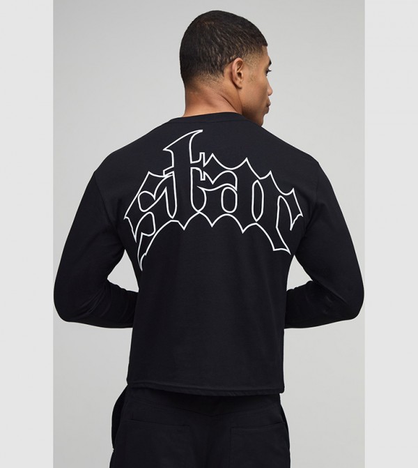 Shrunken Fit Star Printed Long Sleeves T-Shirt
