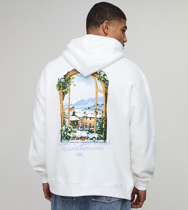 Chalet Landscape Printed Oversized Hoodie