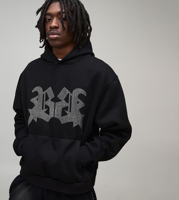 Rhinestone B Star Oversized Hoodie