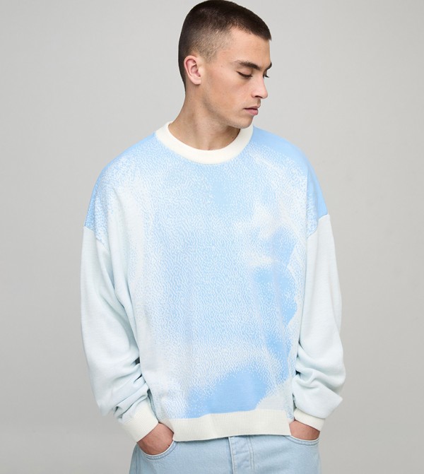 Ombre Face Crew Neck Knitted Oversized Sweater
