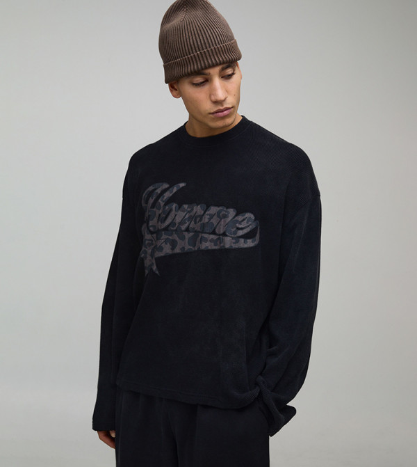 Waffle Flared Long Sleeves Oversized T-Shirt