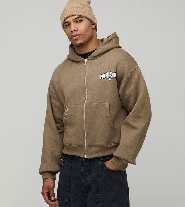 Shrunken Embellished 13 Graphic Hooded Jacket