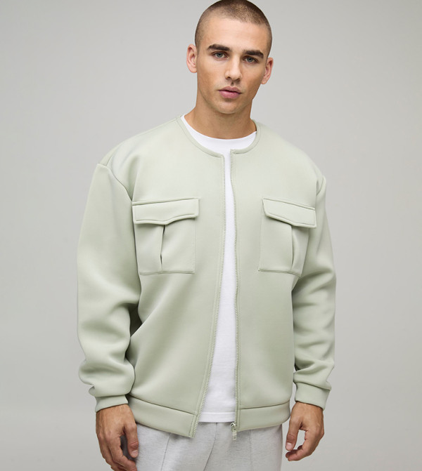 Bonded Scuba Cargo Pocket Oversized Bomber Jacket