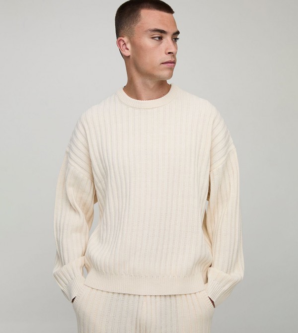 Relaxed Boxy Ribbed Knitted Jumper