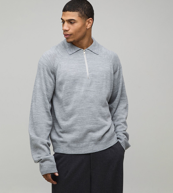 1/4 Zip Knitted Polo Neck Sweater