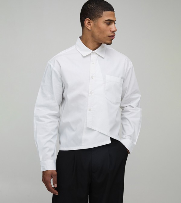 Asymmetric Placket Long Sleeves Poplin Oversized Shirt