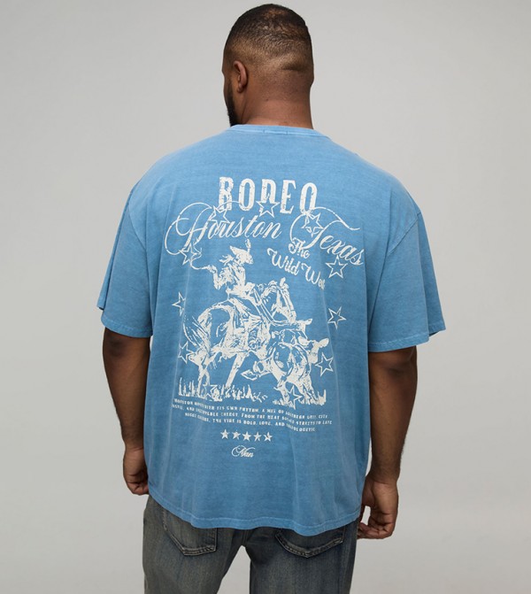 Plus & Tall Oversized Washed Western Print T-Shirt