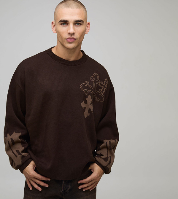 Cross Graphic Knitted Oversized Jumper