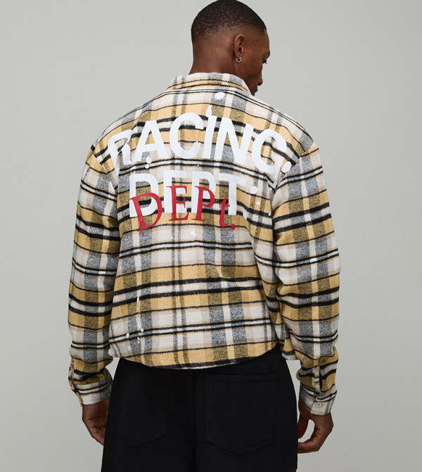 Paint Splatter Check Long Sleeves Oversized Shirt