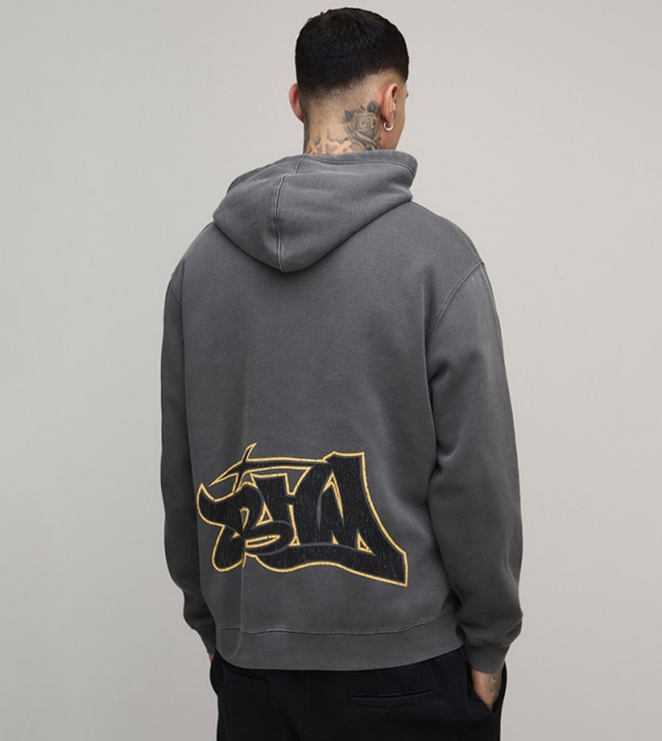 Tall Bhm Graffiti Washed Printed Oversized Hoodie