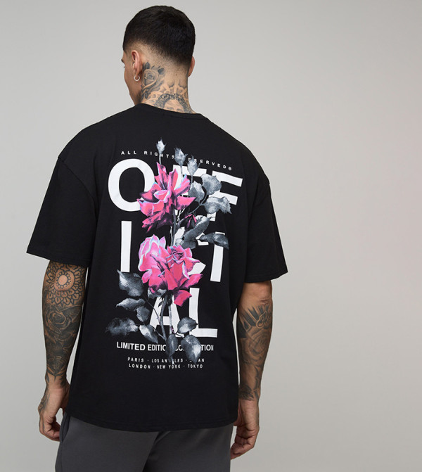 Tall Oversized Rose Print Official T-Shirt