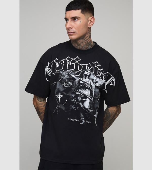 Tall Oversized Heavyweight Angel Printed T-Shirt