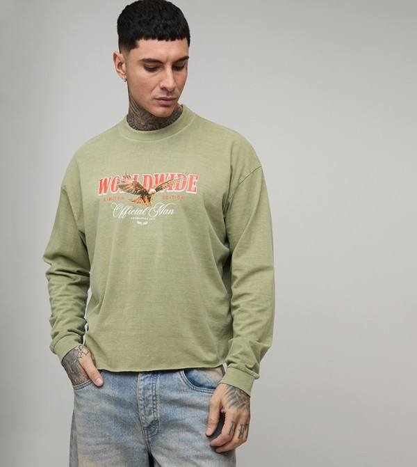 Tall Oversized Shrunken Boxy Long Sleeves Graphic T-Shirt