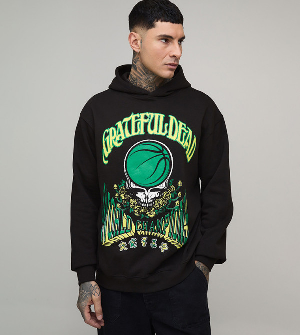 هودي اوفرسايز بطبعة جريتفل ديد مرخصة للمقاسات الطويلة