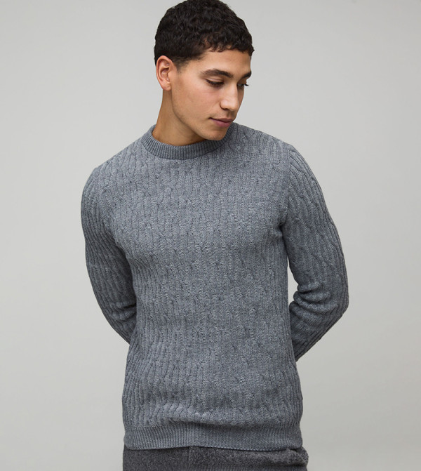 High Neck Cable Knitted Sweater