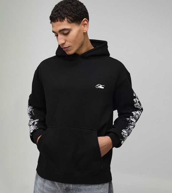 nike drip wash hoodie with print in washed black
