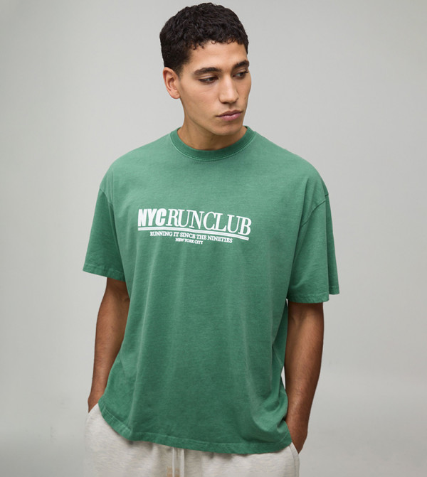Washed NYC Run Club Print Oversized T-Shirt