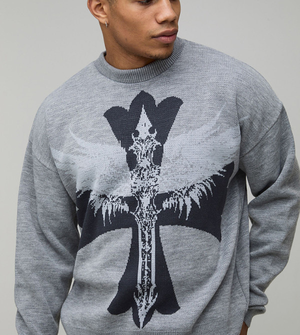 Gothic Jacquard Boxy Fit Knitted Sweater