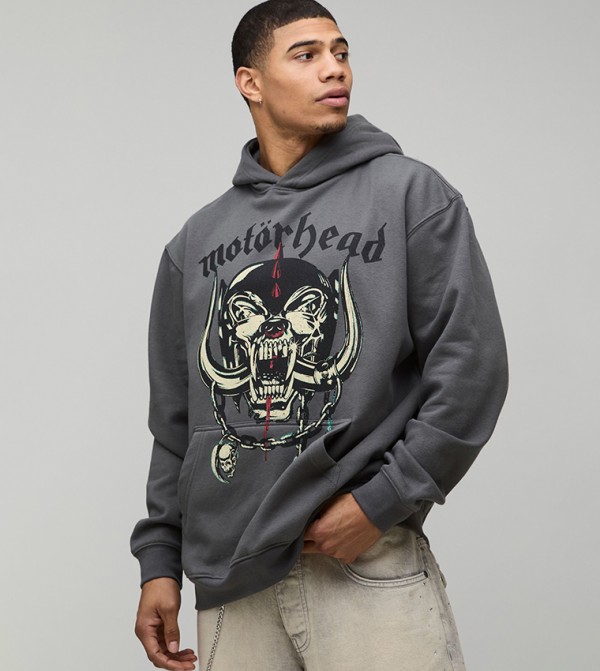 Oversized Motorhead License Printed Hoodie