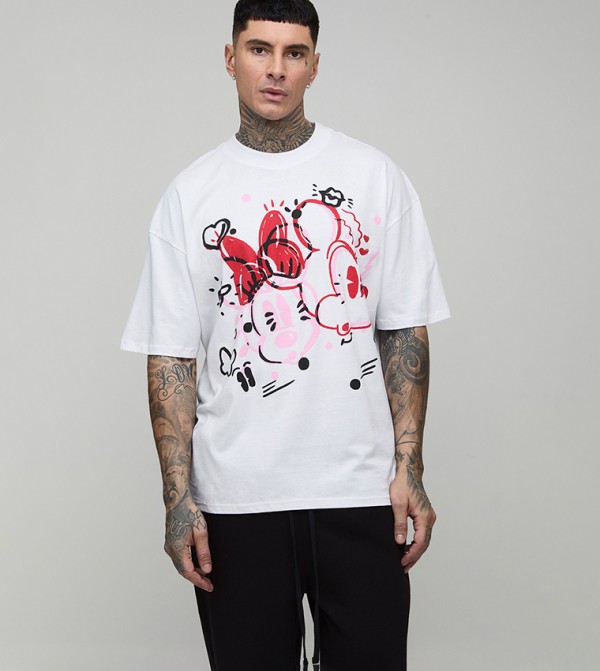 Tall Oversized Disney Mickey & Minnie Mouse License Printed T-Shirt