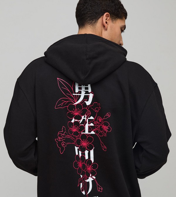 Floral Spine Print Oversized Hoodie