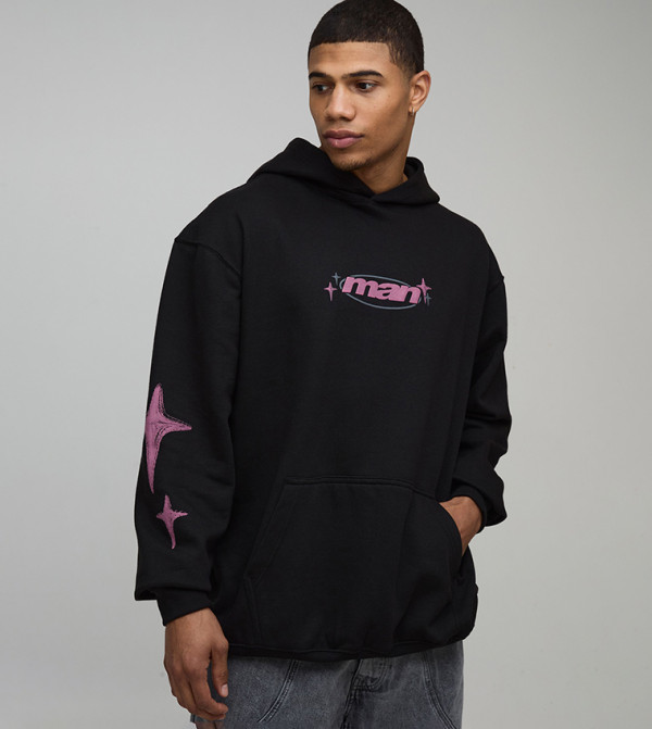 Star Puff Printed Oversized Hoodie