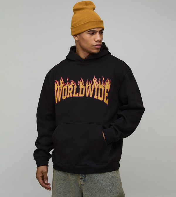 Worldwide Flame Printed Oversized Hoodie