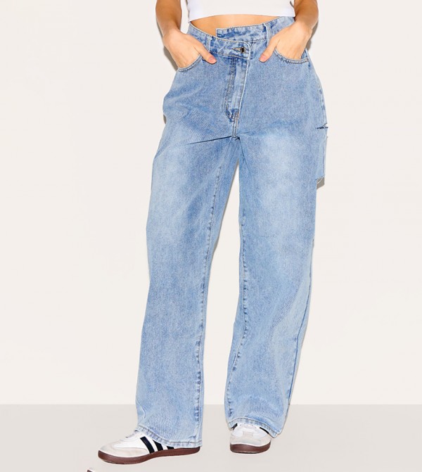 Asymmetric Waistband Baggy Ripped Boyfriend Jeans