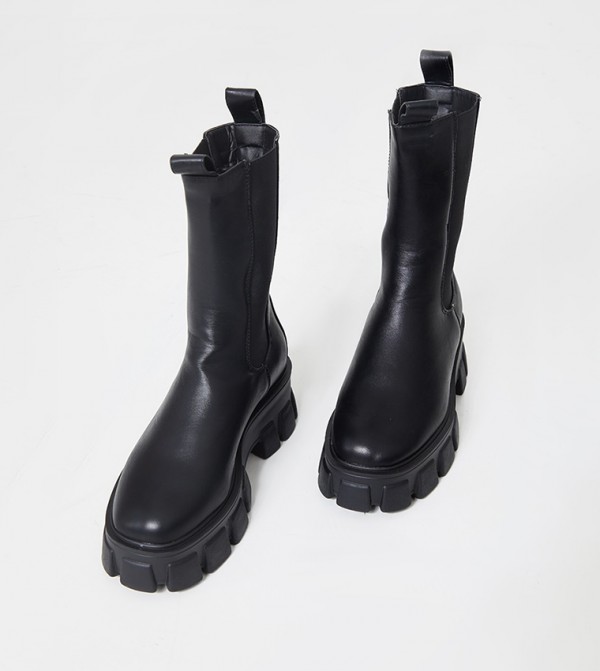 Extreme Chunky Sole Calf High Chelsea Boots