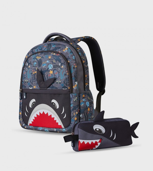 Shark Themed 16" School Bag with Pencil Case Combo