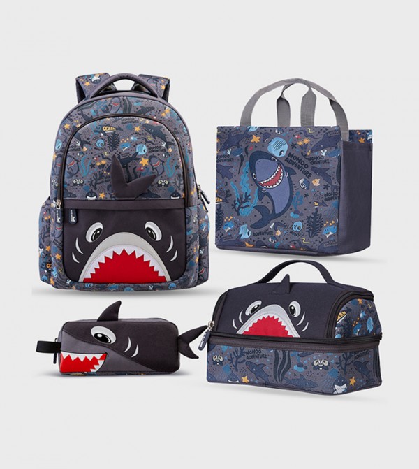 4-Piece Shark Themed 16" School Bag Set